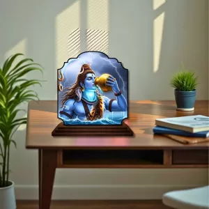 Car Dashboard/Table Top Lord Shiva  Wooden Rectangle Photo Stand  3x4 Inches, Compact & Stylish Spiritual Display For Car, Home & Office (Pack Of 1) (F22208)