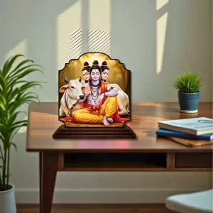 Car Dashboard/Table Top Lord Dattatreya Wooden Rectangle Photo Stand  3x4 Inches, Compact & Stylish Spiritual Display For Car, Home & Office (Pack Of 1) (F22213)