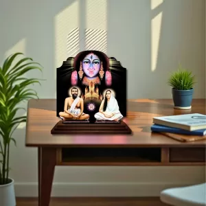 Car Dashboard/Table Top Kali Maa With Ramakrishna Paramahamsa And Sarada Devi Wooden Rectangle Photo Stand &acirc;&euro;&ldquo; 3x4 Inches, Compact & Stylish Spiritual Display For Car, Home & Office (Pack Of 1) (F22217)