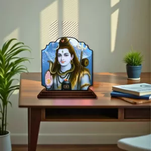 Car Dashboard/Table Top Lord Shiva Wooden Rectangle Photo Stand  3x4 Inches, Compact & Stylish Spiritual Display For Car, Home & Office (Pack Of 1) (F22219)