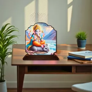 Car Dashboard/Table Top Lord Ganesha Wooden Rectangle Photo Stand  3x4 Inches, Compact & Stylish Spiritual Display For Car, Home & Office (Pack Of 1) (F22228)