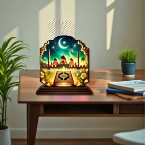 Car Dashboard/Table Top Mucca Masid Wooden Rectangle Photo Stand  3x4 Inches, Compact & Stylish Spiritual Display For Car, Home & Office (Pack Of 1) (F22248)