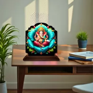 Car Dashboard/Table Top Lord Ganesha Wooden Rectangle Photo Stand  3x4 Inches, Compact & Stylish Spiritual Display For Car, Home & Office (Pack Of 1) (F22249)