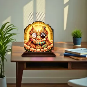 Car Dashboard/Table Top Lord Jagannath  Wooden Rectangle Photo Stand  3x4 Inches, Compact & Stylish Spiritual Display For Car, Home & Office (Pack Of 1) (F22252)