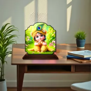 Car Dashboard/Table Top Little Krishna Wooden Rectangle Photo Stand  3x4 Inches, Compact & Stylish Spiritual Display For Car, Home & Office (Pack Of 1) (F22253)