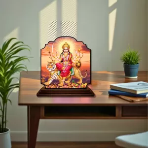 Car Dashboard/Table Top Maa Durga Maa Wooden Rectangle Photo Stand  3x4 Inches, Compact & Stylish Spiritual Display For Car, Home & Office (Pack Of 1) (F22263)