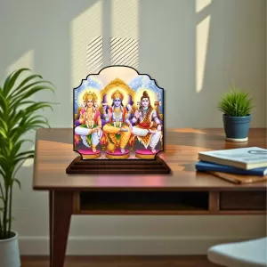 Car Dashboard/Table Top Bramha Vishnu And Shiva Wooden Rectangle Photo Stand 3x4 Inches, Compact & Stylish Spiritual Display For Car, Home & Office (Pack Of 1) (F22265) Car Dashboard/Table Top Bramha Vishnu And Shiva Wooden Rectangle Photo Stand 3x4 Inches, Compact & Stylish Spiritual Display For Car, Home & Office (Pack Of 1) (F22265)