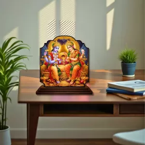 Car Dashboard/Table Top Lord Vishnu And Laskhmi Wooden Rectangle Photo Stand  3x4 Inches, Compact & Stylish Spiritual Display For Car, Home & Office (Pack Of 1) (F22267)