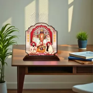 Car Dashboard/Table Top Ma Kaali With Ramakrishna Paramahamsa And Sarada Devi Wooden Rectangle Photo Stand &acirc;&euro;&ldquo; 3x4 Inches, Compact & Stylish Spiritual Display For Car, Home & Office (Pack Of 1) (F22269)