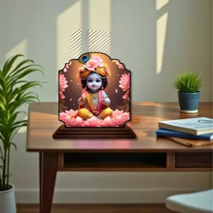 Car Dashboard/Table Top Little Krishna Wooden Rectangle Photo Stand  3x4 Inches, Compact & Stylish Spiritual Display For Car, Home & Office (Pack Of 1) (F22270)