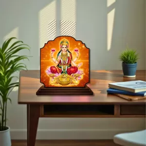 Car Dashboard/Table Top Goddess Lakshmi Wooden Rectangle Photo Stand  3x4 Inches, Compact & Stylish Spiritual Display For Car, Home & Office (Pack Of 1) (F22271)