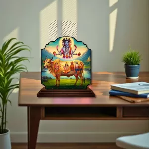 Car Dashboard/Table Top Lord Dattatreya Wooden Rectangle Photo Stand  3x4 Inches, Compact & Stylish Spiritual Display For Car, Home & Office (Pack Of 1) (F22292)