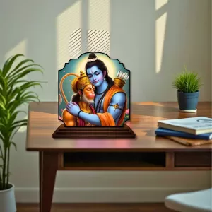 Car Dashboard/Table Top Lord Rama And Hanuman Wooden Rectangle Photo Stand  3x4 Inches, Compact & Stylish Spiritual Display For Car, Home & Office (Pack Of 1) (F22293)