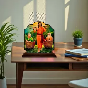 Car Dashboard/Table Top Shravana Kumara With His Parents Wooden Rectangle Photo Stand  3x4 Inches, Compact & Stylish Spiritual Display For Car, Home & Office (Pack Of 1) (F22296)