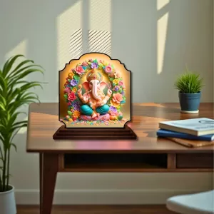 Car Dashboard/Table Top Lord Ganehsa Wooden Rectangle Photo Stand  3x4 Inches, Compact & Stylish Spiritual Display For Car, Home & Office (Pack Of 1) (F22299)