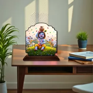 Car Dashboard/Table Top Little Krishna Wooden Rectangle Photo Stand  3x4 Inches, Compact & Stylish Spiritual Display For Car, Home & Office (Pack Of 1) (F22307)