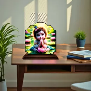 Car Dashboard/Table Top Little Krishna Wooden Rectangle Photo Stand  3x4 Inches, Compact & Stylish Spiritual Display For Car, Home & Office (Pack Of 1) (F22308)