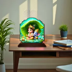 Car Dashboard/Table Top Little Krishna And Ganesha Wooden Rectangle Photo Stand 3x4 Inches, Compact & Stylish Spiritual Display For Car, Home & Office (Pack Of 1) (F22310) Car Dashboard/Table Top Little Krishna And Ganesha Wooden Rectangle Photo Stand 3x4 Inches, Compact & Stylish Spiritual Display For Car, Home & Office (Pack Of 1) (F22310)