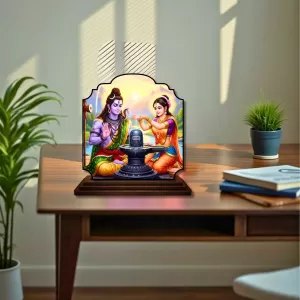 Car Dashboard/Table Top Lord Shiva And Parvathi Wooden Rectangle Photo Stand 3x4 Inches, Compact & Stylish Spiritual Display For Car, Home & Office (Pack Of 1) (F22313) Car Dashboard/Table Top Lord Shiva And Parvathi Wooden Rectangle Photo Stand 3x4 Inches, Compact & Stylish Spiritual Display For Car, Home & Office (Pack Of 1) (F22313)