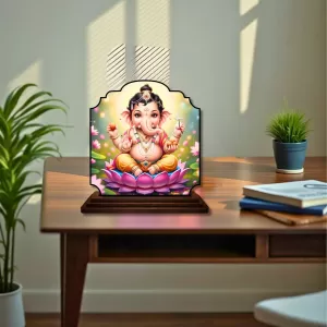 Car Dashboard/Table Top Lord Ganesha Wooden Rectangle Photo Stand  3x4 Inches, Compact & Stylish Spiritual Display For Car, Home & Office (Pack Of 1) (F22316)