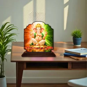 Car Dashboard/Table Top Lord Ganesha Wooden Rectangle Photo Stand  3x4 Inches, Compact & Stylish Spiritual Display For Car, Home & Office (Pack Of 1) (F22319)