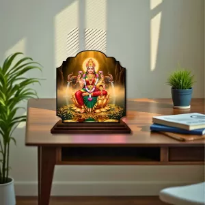Car Dashboard/Table Top Goddess Lakshmi Wooden Rectangle Photo Stand  3x4 Inches, Compact & Stylish Spiritual Display For Car, Home & Office (Pack Of 1) (F22320)