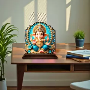 Car Dashboard/Table Top Lord Ganesha Wooden Rectangle Photo Stand  3x4 Inches, Compact & Stylish Spiritual Display For Car, Home & Office (Pack Of 1) (F22330)