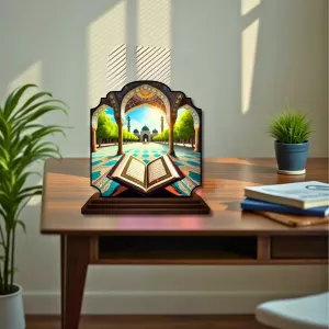 Car Dashboard/Table Top Mucca And Quran Wooden Rectangle Photo Stand  3x4 Inches, Compact & Stylish Spiritual Display For Car, Home & Office (Pack Of 1) (F22334)
