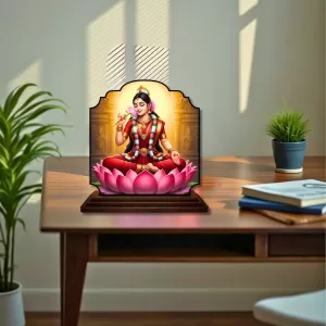 Car Dashboard/Table Top Goddess Laskhmi Wooden Rectangle Photo Stand  3x4 Inches, Compact & Stylish Spiritual Display For Car, Home & Office (Pack Of 1) (F22341)