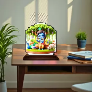 Car Dashboard/Table Top Lord Krishna Wooden Rectangle Photo Stand  3x4 Inches, Compact & Stylish Spiritual Display For Car, Home & Office (Pack Of 1) (F22342)