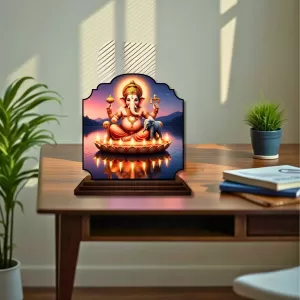 Car Dashboard/Table Top Lord Ganesha Wooden Rectangle Photo Stand  3x4 Inches, Compact & Stylish Spiritual Display For Car, Home & Office (Pack Of 1) (F22346)