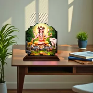 Car Dashboard/Table Top Lord Dattatreya Wooden Rectangle Photo Stand  3x4 Inches, Compact & Stylish Spiritual Display For Car, Home & Office (Pack Of 1) (F22348)