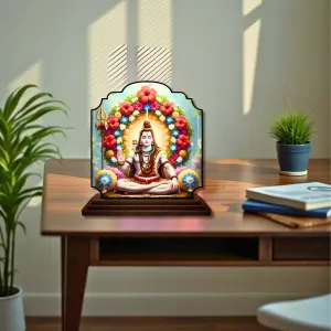Car Dashboard/Table Top Lord Shiva Wooden Rectangle Photo Stand  3x4 Inches, Compact & Stylish Spiritual Display For Car, Home & Office (Pack Of 1) (F22353)