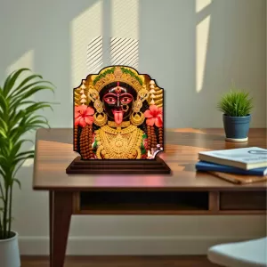 Car Dashboard/Table Top Kali Maa Wooden Rectangle Photo Stand  3x4 Inches, Compact & Stylish Spiritual Display For Car, Home & Office (Pack Of 1) (F22358)