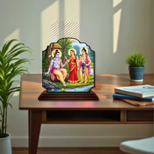 Car Dashboard/Table Top Lord Rama Seetha And Lakshmana Wooden Rectangle Photo Stand  3x4 Inches, Compact & Stylish Spiritual Display For Car, Home & Office (Pack Of 1) (F22359)