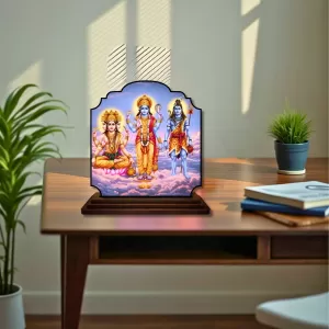 Car Dashboard/Table Top Bramha Vishnu Shiva Wooden Rectangle Photo Stand 3x4 Inches, Compact & Stylish Spiritual Display For Car, Home & Office (Pack Of 1) (F22361) Car Dashboard/Table Top Bramha Vishnu Shiva Wooden Rectangle Photo Stand 3x4 Inches, Compact & Stylish Spiritual Display For Car, Home & Office (Pack Of 1) (F22361)