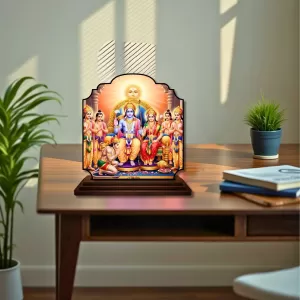 Car Dashboard/Table Top God Rama And Sita Darbar Wooden Rectangle Photo Stand  3x4 Inches, Compact & Stylish Spiritual Display For Car, Home & Office (Pack Of 1) (F22362)