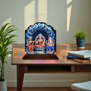 Car Dashboard/Table Top Saraswathi Laskhm Parvathi Wooden Rectangle Photo Stand  3x4 Inches, Compact & Stylish Spiritual Display For Car, Home & Office (Pack Of 1) (F22368)