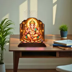 Car Dashboard/Table Top Lord Ganesha Wooden Rectangle Photo Stand  3x4 Inches, Compact & Stylish Spiritual Display For Car, Home & Office (Pack Of 1) (F22370)