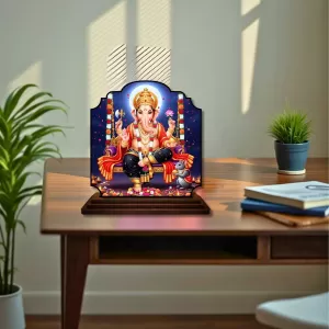 Car Dashboard/Table Top Lord Ganesha Wooden Rectangle Photo Stand  3x4 Inches, Compact & Stylish Spiritual Display For Car, Home & Office (Pack Of 1) (F22371)