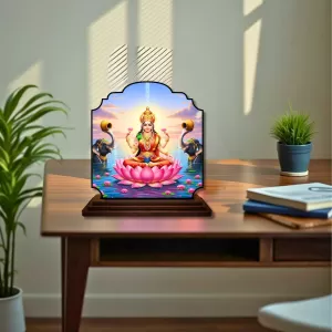 Car Dashboard/Table Top Goddess Lakshmi Wooden Rectangle Photo Stand  3x4 Inches, Compact & Stylish Spiritual Display For Car, Home & Office (Pack Of 1) (F22372)
