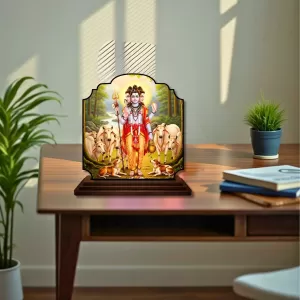 Car Dashboard/Table Top Lord Dattatreya Wooden Rectangle Photo Stand  3x4 Inches, Compact & Stylish Spiritual Display For Car, Home & Office (Pack Of 1) (F22380)