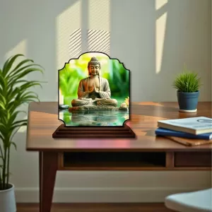 Car Dashboard/Table Top Lord Buddha Wooden Rectangle Photo Stand  3x4 Inches, Compact & Stylish Spiritual Display For Car, Home & Office (Pack Of 1) (F22383)