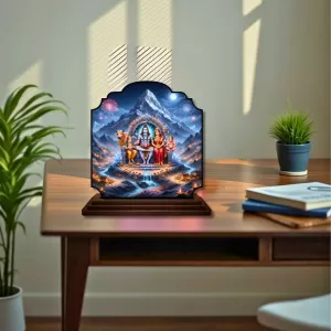 Car Dashboard/Table Top Lord Shiva And Parvathi Wooden Rectangle Photo Stand 3x4 Inches, Compact & Stylish Spiritual Display For Car, Home & Office (Pack Of 1) (F22440) Car Dashboard/Table Top Lord Shiva And Parvathi Wooden Rectangle Photo Stand 3x4 Inches, Compact & Stylish Spiritual Display For Car, Home & Office (Pack Of 1) (F22440)