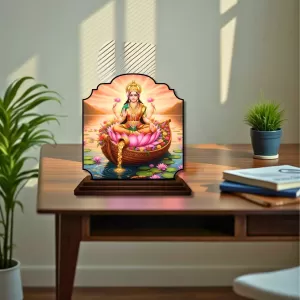 Car Dashboard/Table Top Goddess Lakshmi Wooden Rectangle Photo Stand  3x4 Inches, Compact & Stylish Spiritual Display For Car, Home & Office (Pack Of 1) (F22448)