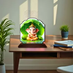 Car Dashboard/Table Top Lord Ganesha Wooden Rectangle Photo Stand  3x4 Inches, Compact & Stylish Spiritual Display For Car, Home & Office (Pack Of 1) (F22449)