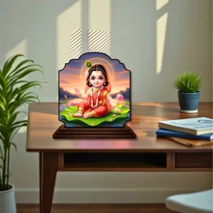 Car Dashboard/Table Top Little Radha Wooden Rectangle Photo Stand  3x4 Inches, Compact & Stylish Spiritual Display For Car, Home & Office (Pack Of 1) (F22453)