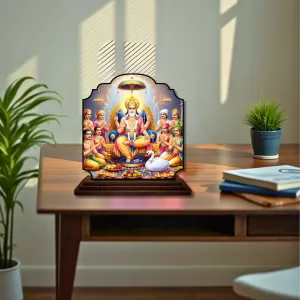 Car Dashboard/Table Top Lord Vishwakarma Wooden Rectangle Photo Stand  3x4 Inches, Compact & Stylish Spiritual Display For Car, Home & Office (Pack Of 1) (F22457)