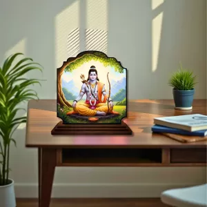 Car Dashboard/Table Top Lord Rama Wooden Rectangle Photo Stand  3x4 Inches, Compact & Stylish Spiritual Display For Car, Home & Office (Pack Of 1) (F22458)