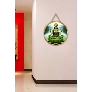 Goddess Lakshmi 12x12 Inch Round Religious Photo Frame | Spiritual Wall Decor For Home Temple, Pooja Room & Office | Divine Wall Art Picture For Worship, Meditation & Gift (F13075)